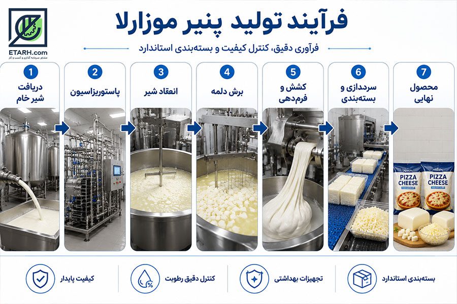 فرایند طرح تولید پنیر موزارلا ( پنیر پیتزا )