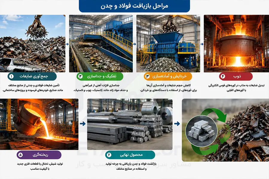 تصویر مراحل بازیافت فولاد و چدن